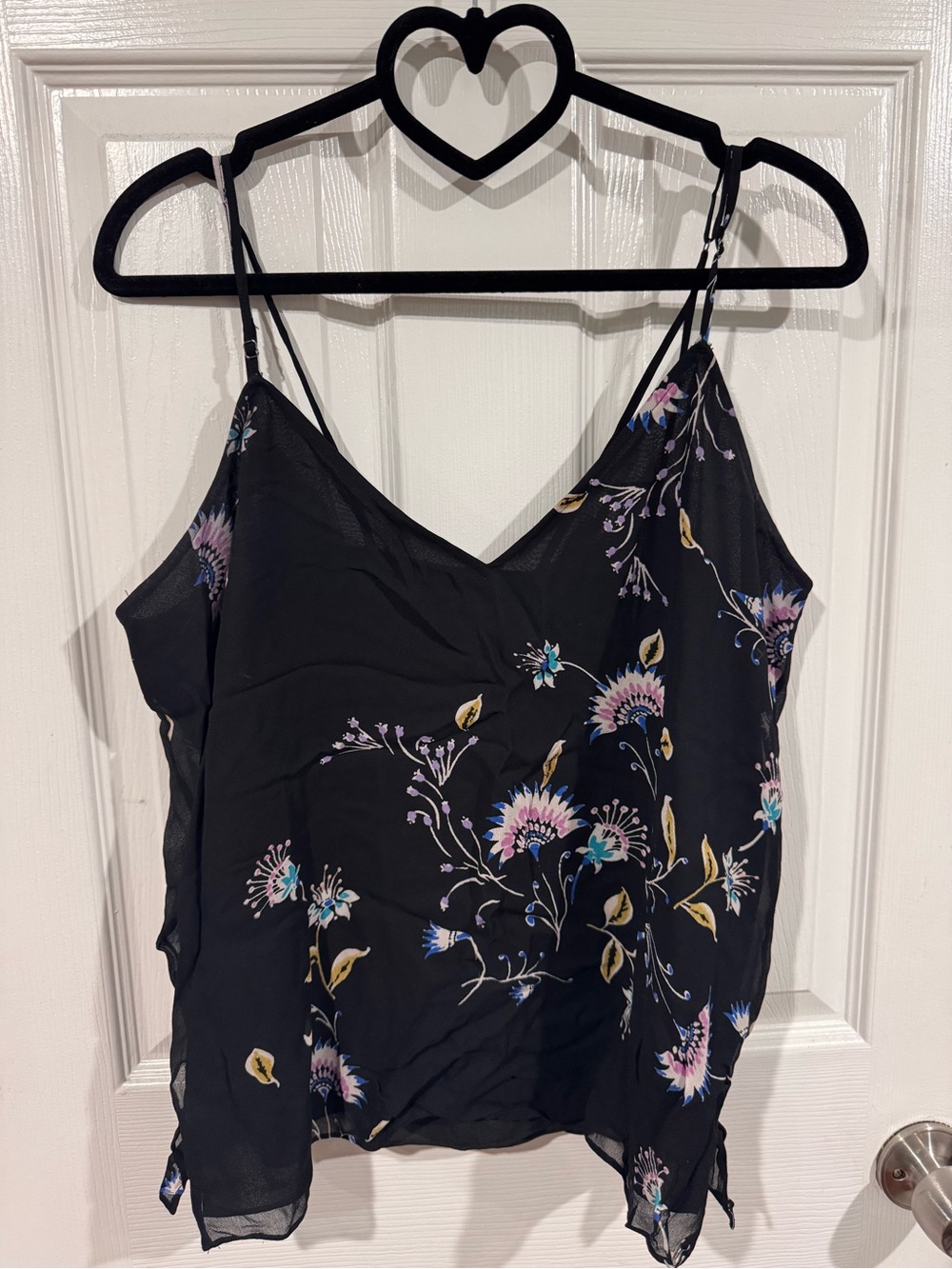 Rebecca Minkoff Black Floral Lightweight Spaghetti-Strap Women's Top